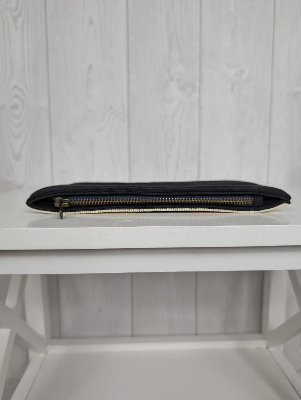 Ink + Alloy Clutch Beaded Front With Zipper Canvas Cloth Bag Makeup Pouch